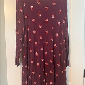 Old Navy Burgundy Floral Long Sleeve Dress